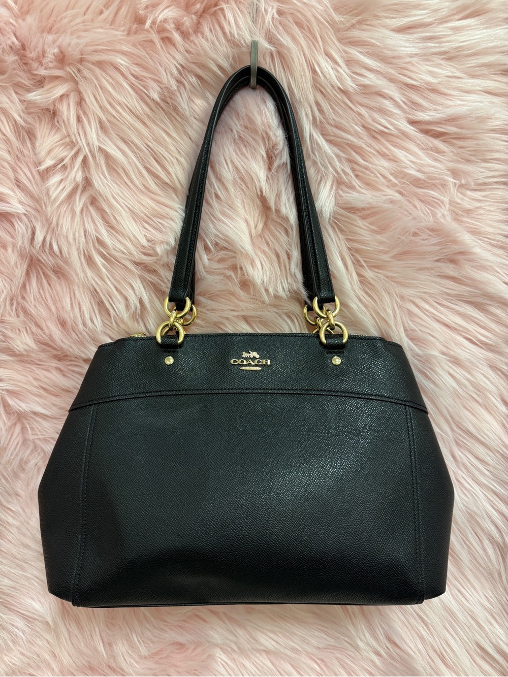 Coach Factory Black Leather Shoulder Bag with Gold Accents